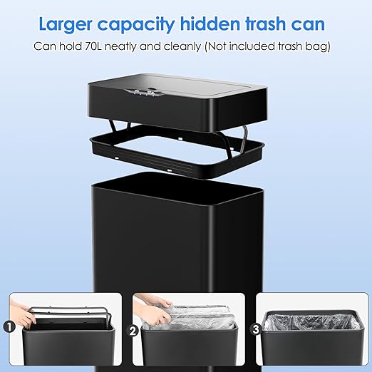 AthLike Sensor Trash Can, Touchless Motion Sensor Trash Bin, Smart Automatic Garbage Can with Soft-Close Lid, Bag Retainer Ring and Display Light,for Kitchen,Living Room Office (Black, 16 Gal)