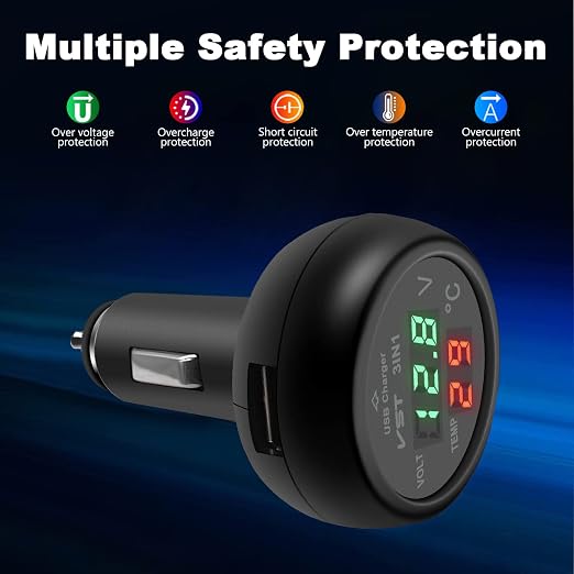 3 in 1 Car Voltmeter, USB Charger Adapter Auto Cigarette Lighter Plug Voltage - Image 5