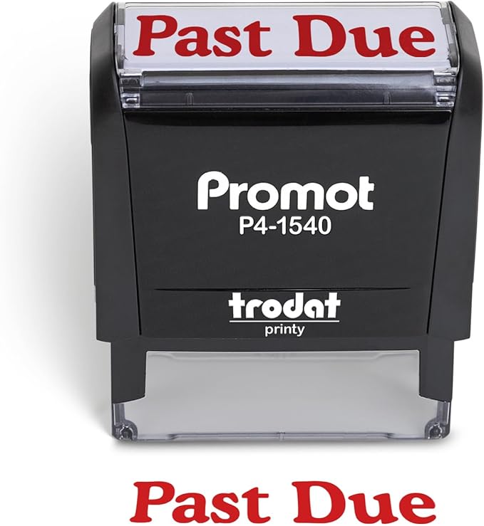 Promot Past Due Self Inking Rubber Stamp - Refillable Stampers for Office - Business, Accounting, Bookkeeping, Coding, Legal, Notary, Work, Ordering, Inventory, Check, Accounts Payable Stamp - Red Ink