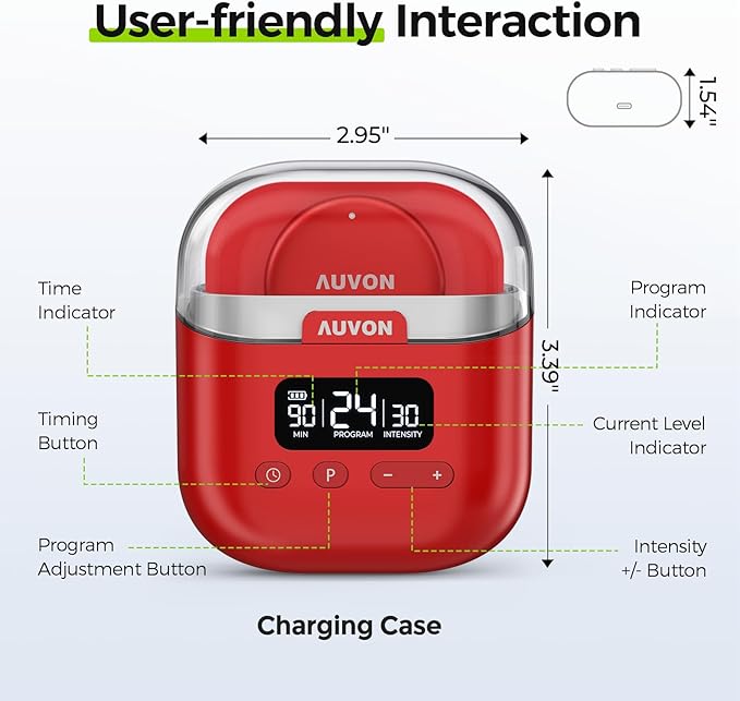 AUVON Wireless 24 Modes TENS Unit Muscle Stimulator for Pain Relief, Smart Rechargeable TENS Machine with Dual Size 6 TENS Pads for Physical Therapy, Pocket-Size TENS Device for Shoulder & Back Pain