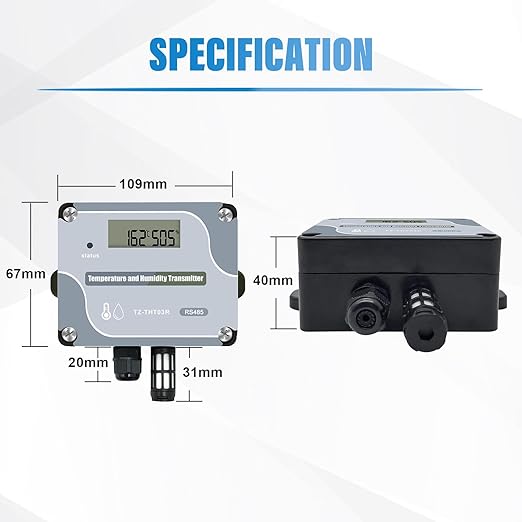 Tzone RS485 Temperature Humidity Sensor Modbus RTU Temp Sensor Digital Industrial Temp and Humidity Transmitter Wall Mounted,-40℉ to 257℉ Temperature Probe Analog Moisture Monitor Greenhouse Grow Tent