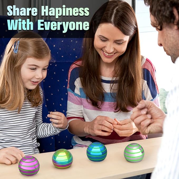 Luminous Desk Spinning Toys for Kids Adults, Metal Full Body Optical Illusion Fidget Spinner Kinetic Sterss Ball, Glow in The Dark Desktop Stress Relief Gifts for Office Classroom Boys Age 3-5 8-10