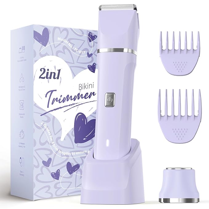 Risina Bikini Trimmer for Women - Wet/Dry Womens Electric Shaver for Legs, Replaceable Body Hair Blade Heads&Hair Remover for Face Head, No Nick, No Cut, No Razor Burn, Purple