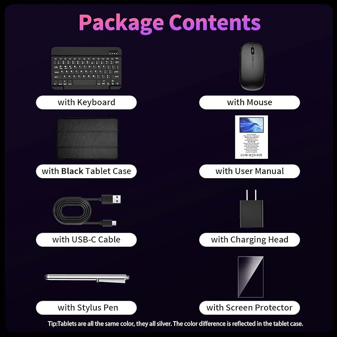 VisuPad 2026 Android 15 Tablet with Keyboard, 26GB+256GB+2TB Expand, 10 Inch 2 in 1 Tablet with Gemini AI, 8000mAh, 2.4G/5G WiFi, BT5.0, Widevine L1, Tablets Pc with Case, Mouse, Stylus (Black Case)