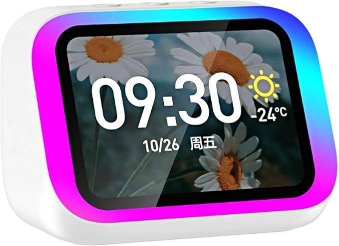 Felvoro White Smart Alarm Clock with Wireless Bluetooth 5.4 Speaker & Dynamic RGB Light,Hi-fi Stereo Sound,Hd Large Screen Display