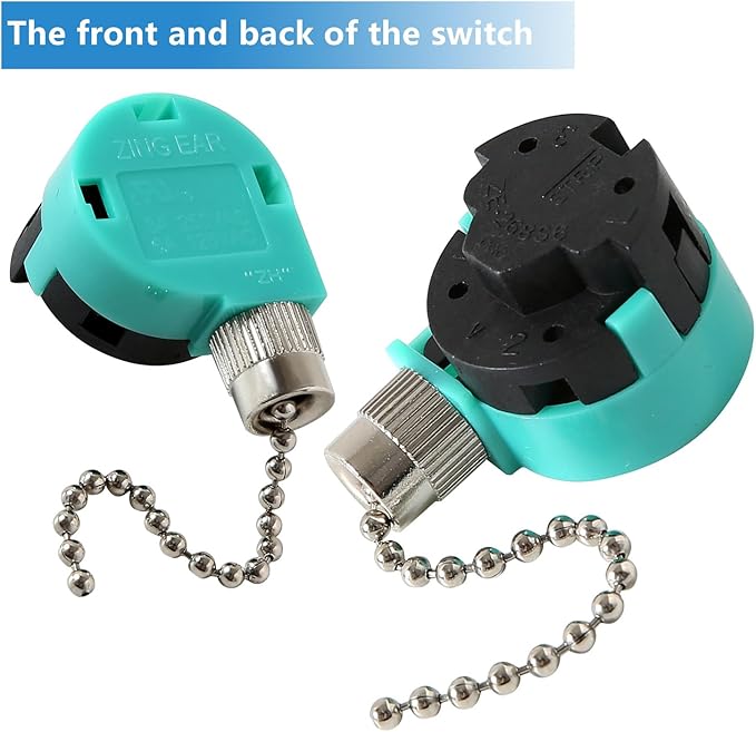 Ceiling Fan Switch, 4 Wire Zing Ear ZE-268S6 Pull Chain Switch Replacement 3 Speed Control Switch Compatible with Hunter Ceiling Fans, Wall Lamps, Cabinet Light (Nickel Pull Chain)