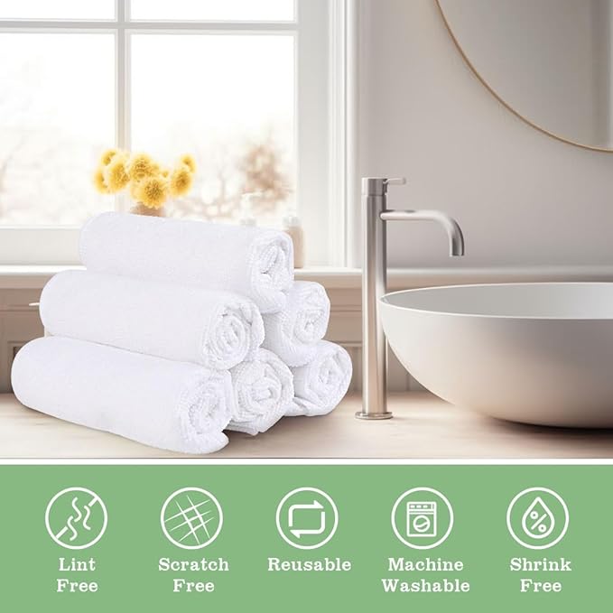 UNIMADE Washcloths Bulk - 100 Pack - Face Towels (12" x 12"), Highly Soft Wash Cloths and Hand Towels, Fast Drying Multi-Purpose Microfiber Cleansing Cloths for Bathroom, Hotel, Spa, and Salon - White