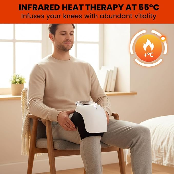 ROVIA 2026 New Portable Comfort Electric Knee Massager, 3-in-1 Rechargeable Knee Massage Machine with Heat, Red Light and Vibration, Adjustable Knee Pain Relief Wrap, Personal Care Appliances