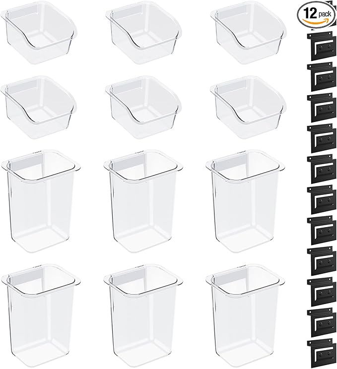 Daanxw 12 Packs Slatwall Accessories,Includes 6 Packs of Slatwall Boxes and 6 Packs of Slatwall Cups,Slatwall Containers Storage Organizer for Craft Garage Tool Storage Room Panel (Transparent)