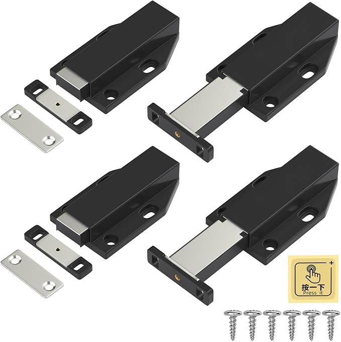 Magnetic Push Door Latch Jiayi 4 Pack Heavy Duty Push Magnets Cabinet Catches Touch Latches for Large Door Push Release Latch Kitchen Drawer Push Catch Press Out Latch Cabinet Hardware Black