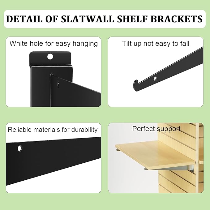 12 Pack Slatwall Knife Shelf Brackets 14 inch, Heavy Duty Slatwall Shelf Bracket Bulk Floating Metal Slatwall Accessories with Lip for Shelving Display Garage,Market and Home Mounting Supplies