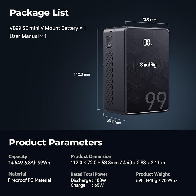 SMALLRIG V Mount Battery, 99Wh / 6800mAh V Mount Battery - Image 9