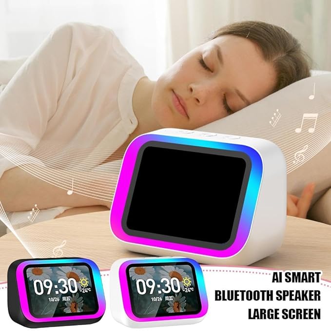 Felvoro Smart Alarm Clock with Wireless Bluetooth 5.4 Speaker & Dynamic RGB Light,Hi-fi Stereo Sound,Hd Large Screen Display (Black)