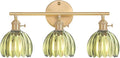 Shenmoyl Bathroom Light Fixtures, 3-Light Brass Vanity Wall Light Over Mirror with Green Tulip Glass Shade for Bedroom Living Room (Bulb Not Included)