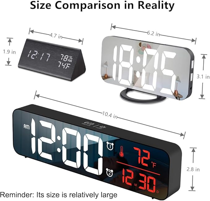 Hournor Digital Clock for Bedroom, Digital Wall Clock for Living Room Decor, Desk Table Clocks, Digital Clock Large Display, Bedroom Smart Alarm Clock for Office Red