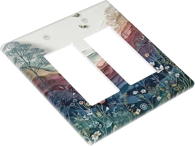 Bvtewkhz Wildflowers Rustic Flowers Floral Plants 2 Gang Double Rocker Wall Plate Cover Vintage Mountain Decorative Light Switch Covers Electrical Faceplate Switch Plates for Bathroom Kitchen Home