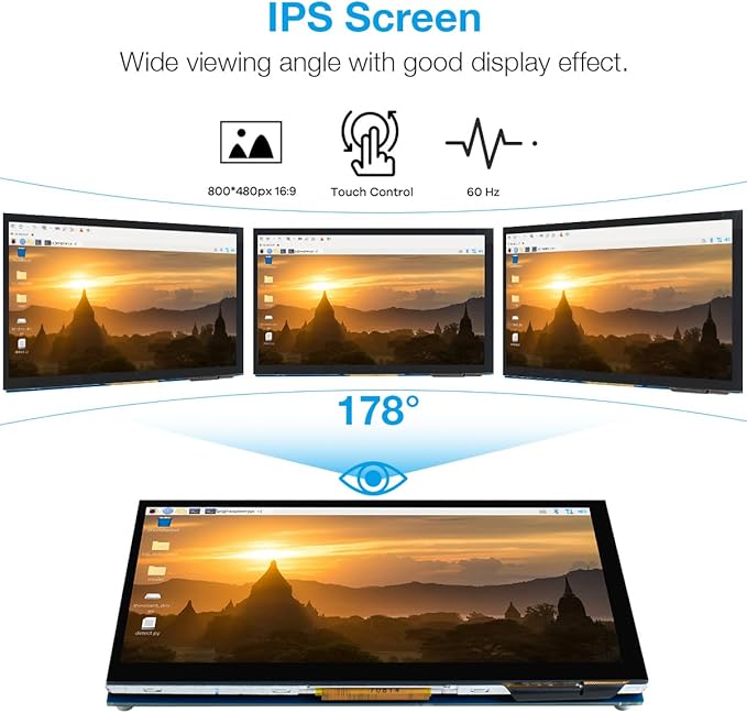 Hosyond 7 Inch Touchscreen IPS DSI Display Compatible with Raspberry Pi 5/4/3, 800x480 Pixel Capacitive Screen MIPI Driver-Free Interface