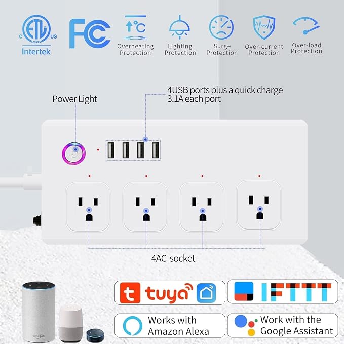 XENON ZigBee Power Strips, Voice/APP/Timer, 4 Individually Controlled Outlets - Image 2