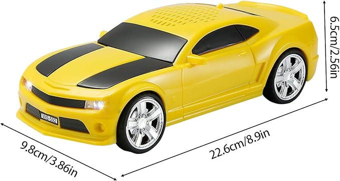 WSTER Sports Car Model Bluetooth Speaker with Stereo Sound, TWS Pairing, LED Party Lights, USB/TF Playback, Movable Wheels, Unique Retro Car Gifts (Yellow)