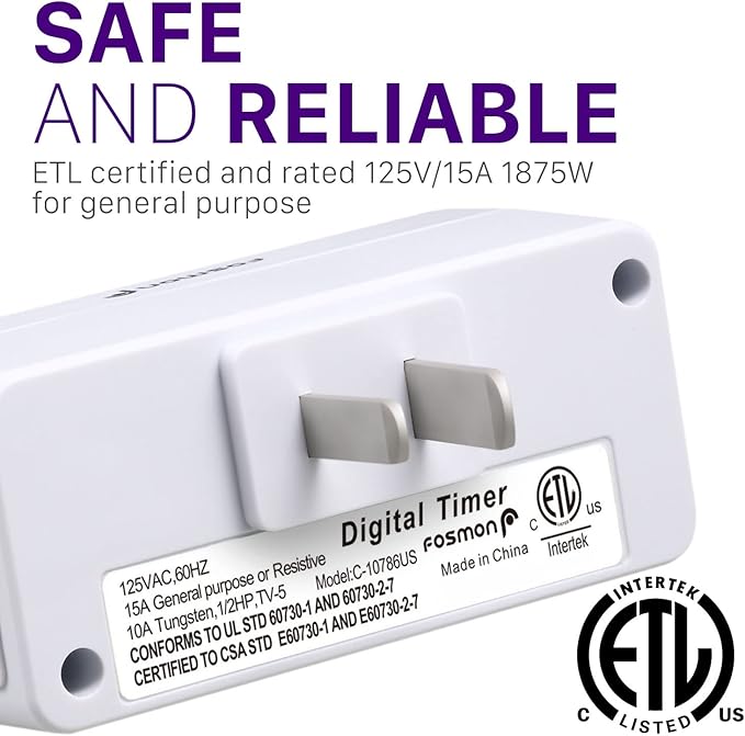 Fosmon 7 Day Digital Timers for Electrical Outlets, Indoor Plug-in Light Timers Switch Programmable, Electric Wall Plug for Grow/Reptile Light, Lamp, Appliance, Aquarium, Fish Tank - 2 Pack