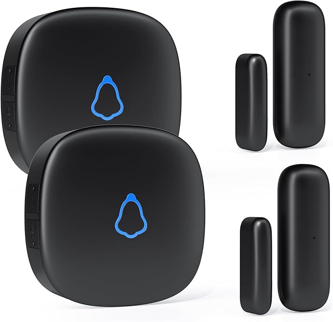METAK Wireless Door Chime, Door Open Contact Sensor Alarm with 500 FT Range, 58 Chimes and 5 Volume Levels for Business/Store/Home/Office When Entering, 2 Transmitter + 2 Plug-in Receiver (Black)