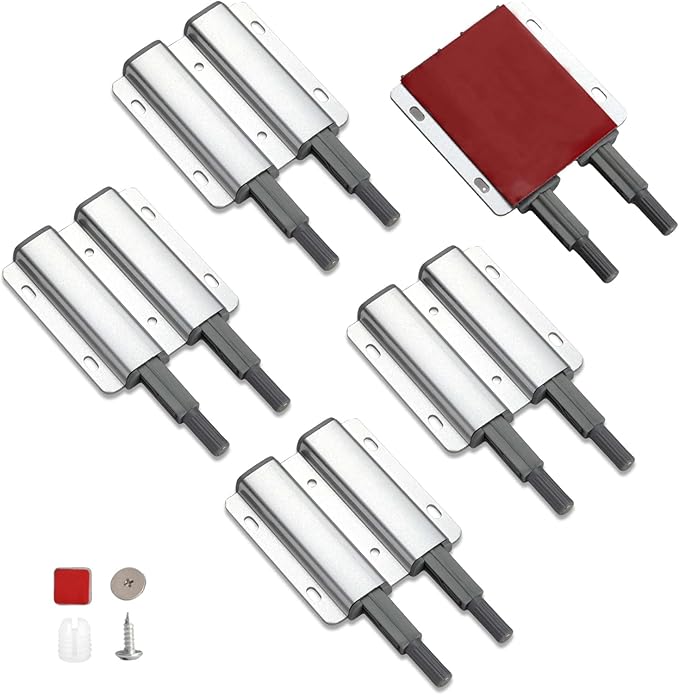 Double Push to Open Door Latch, 5 Pack Magnetic Push Latches, Adhesive Heavy Duty Touch Latch Hardware for Push to Open, Magnetic Catch for Cabinet Drawer Wardrobe Kitchen Door