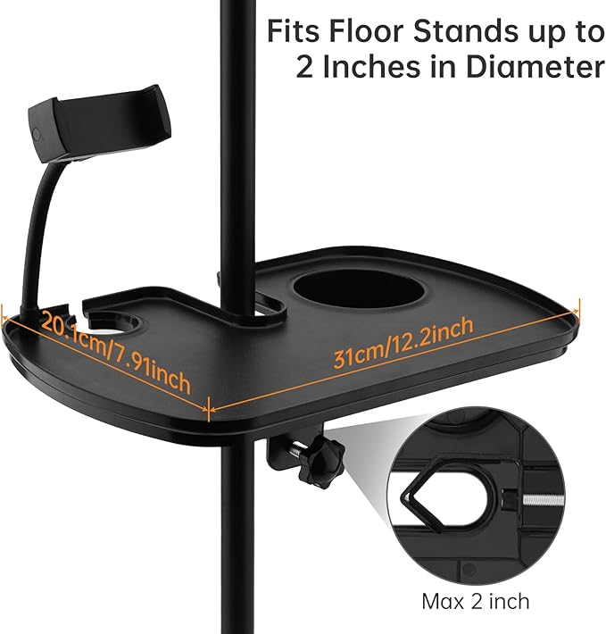 Microphone Stand Tray with Mic Phone Holder, 12.2" x 7.91" Large Shelf Adjustable Clamp On Rack Tray for Stage Music Stand Live Streaming Broadcast Audio Recording