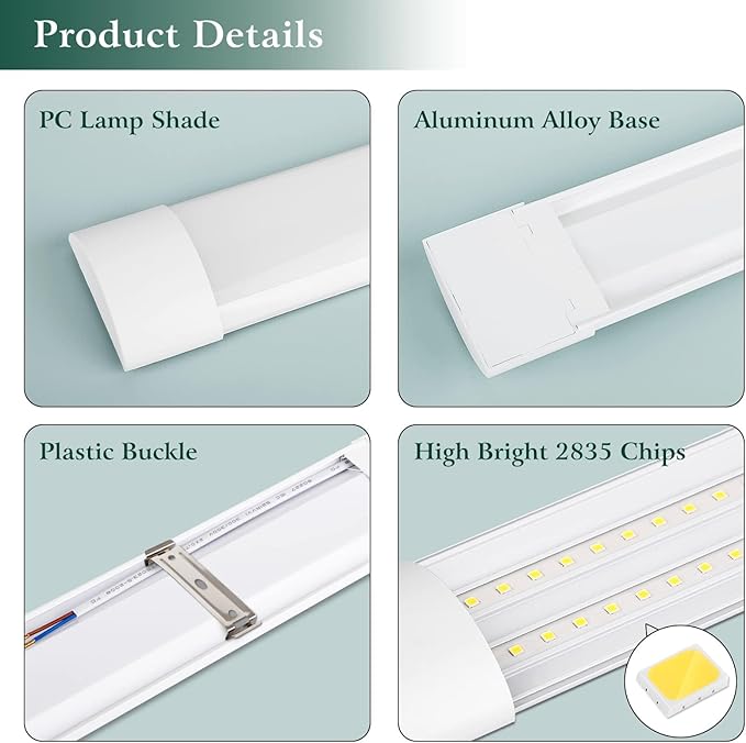 colmeguna 1 Packs 4FT LED Batten Light, Ultra-Thin Slim Ceiling Surface Mounted Light, 40W, 4000K, IP20, LED Ceiling Lamp for Garage, Shop, Hallway, Office, Market