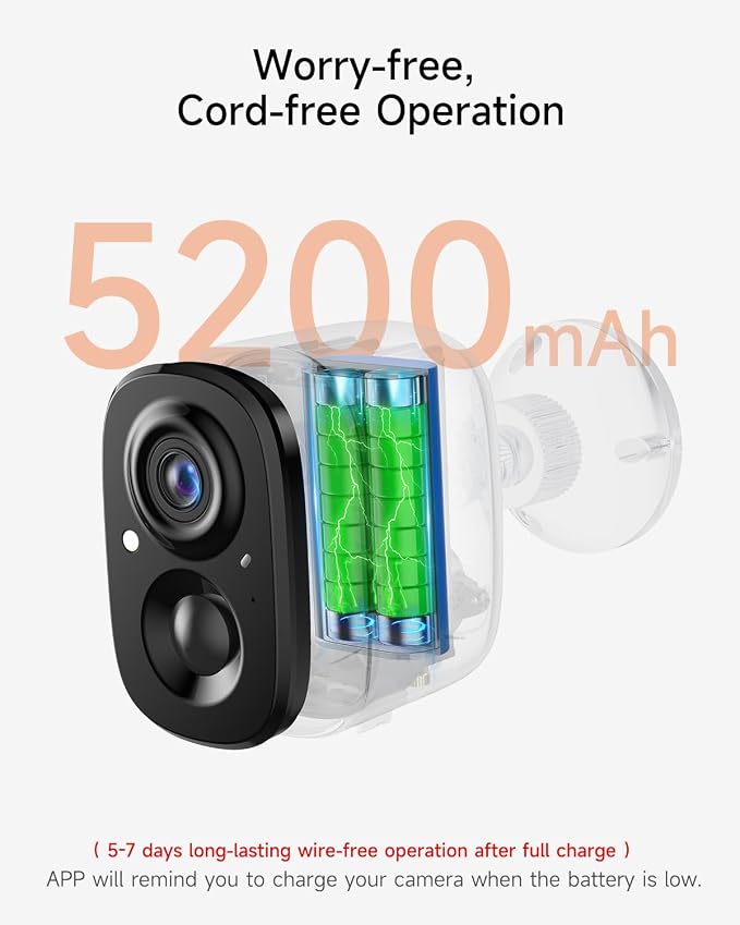 2.5K Security Camera Wireless Outdoor, 2.4G WiFi Battery Powered Indoor Camera - Image 2