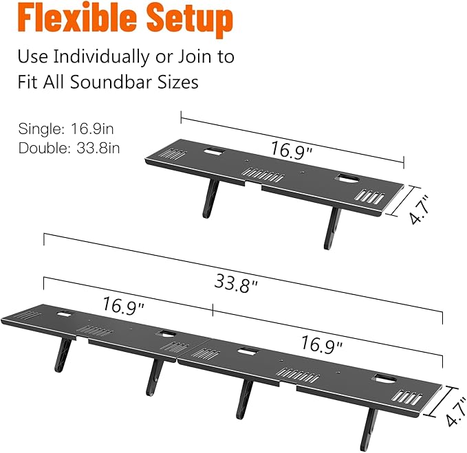 Soundbar Mount, No Drilling Steel TV Top Shelf Fits Most of Sound Bars Up to 15 Lbs, Universal Sound Bar TV Mount Bracket, Sound Bar Stand Compatible with Samsung, Sony, LG,Bose, 33.8x4.7inch