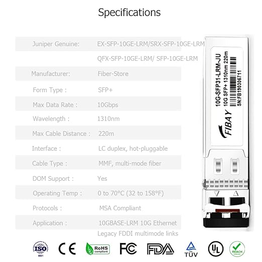OPSTRAN 10GBASE-LRM SFP+ Optical Transceiver Module Compatible with Juniper EX-SFP-10GE-LRM SRX-SFP-10GE-LRM 10G SFP+ 1310nm 220m DDM Duplex LC MMF