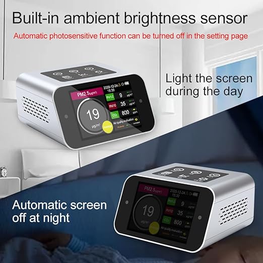 BRWISSEN A17 Air Quality Monitor Indoor CO2 Dust Meter 6 Channels Laser Particle Counter 0.3µm 0.5µm 1.0µm 2.5µm 5µm 10µm NDIR Carbon Dioxide Sensor AQI with Data Record