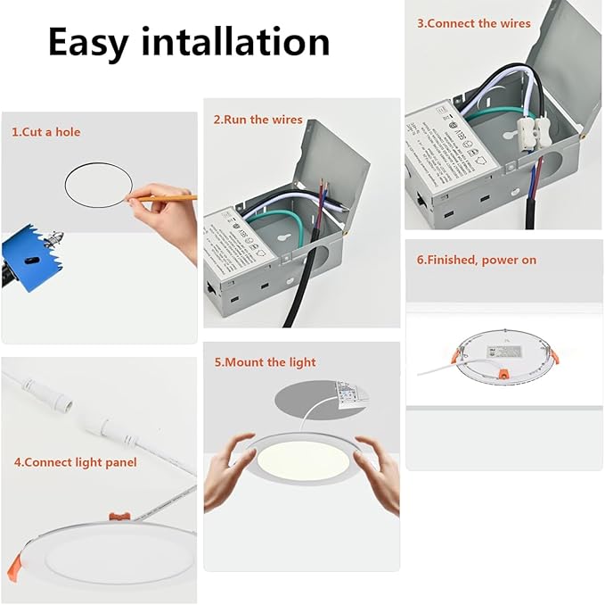 MKUJOO 12 Pack 6 Inch Ultra-Thin 5CCT LED Recessed Ceiling Light,Panel Light,Daylight, 13W,2700K/3000K/3500K/4000K/5000K Selectable Dimmable recessed Lighting ETL&FCC&CE and Energy Star Certified