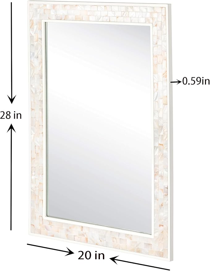 Tanmicoshomy 20x 28 Inch Rectangle Wall Mirror, Natural Shell Framed Rectangular Mirror for Bathroom, Vanity, Bedroom, Living Room, Entryway, Wall Mounted Horizontal or Vertical, White