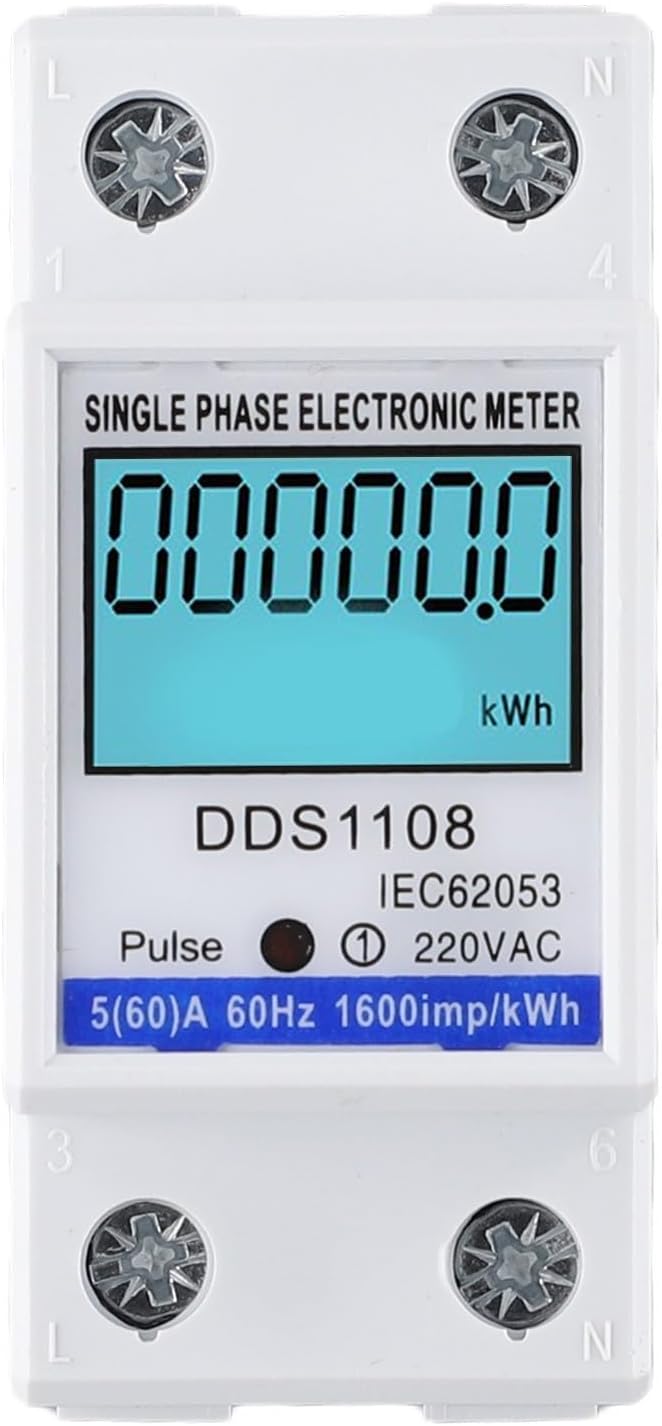 Digital Energy Meter LCD Display 50A 60A Single Phase Power Monitor Electric Consumption Meter with Backlight LED Pulse Indicator for Industrial Commercial Use(With backlight)