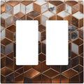 Bvtewkhz Brown Abstract Luxury Modern Geometric Cubic Marble 2 Gang Double Rocker Decorative Light Switch Covers Electrical Faceplate Switch Plates for Bathroom Kitchen Home