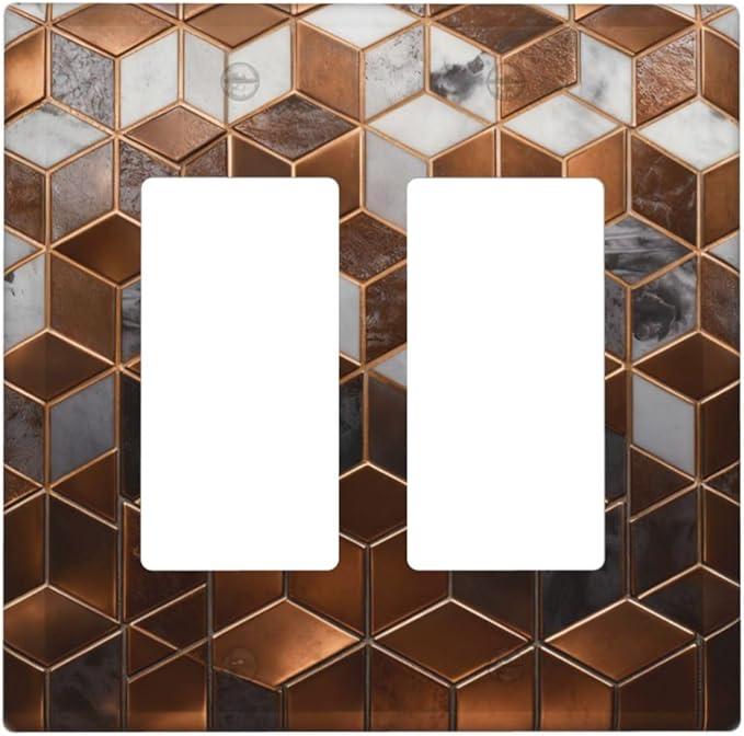 Bvtewkhz Brown Abstract Luxury Modern Geometric Cubic Marble 2 Gang Double Rocker Decorative Light Switch Covers Electrical Faceplate Switch Plates for Bathroom Kitchen Home