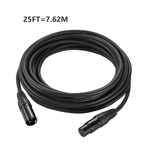 MFL. 25 ft Flexible DMX Cable 3 Pin Signal XLR Male to Female Cable Wire for Stage Lighting DJ Lights, 110 Ohms Impedance, Black, 4 Pack