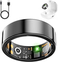 Smart Health Ring for Women Men, Fitness Tracker Ring with Heart Rate, Blood Oxygen, Sleep Tracker, Step Tracker, No Subscription Fee, IP68 Waterproof Smart Ring for iphone & Android (Black, 12#)