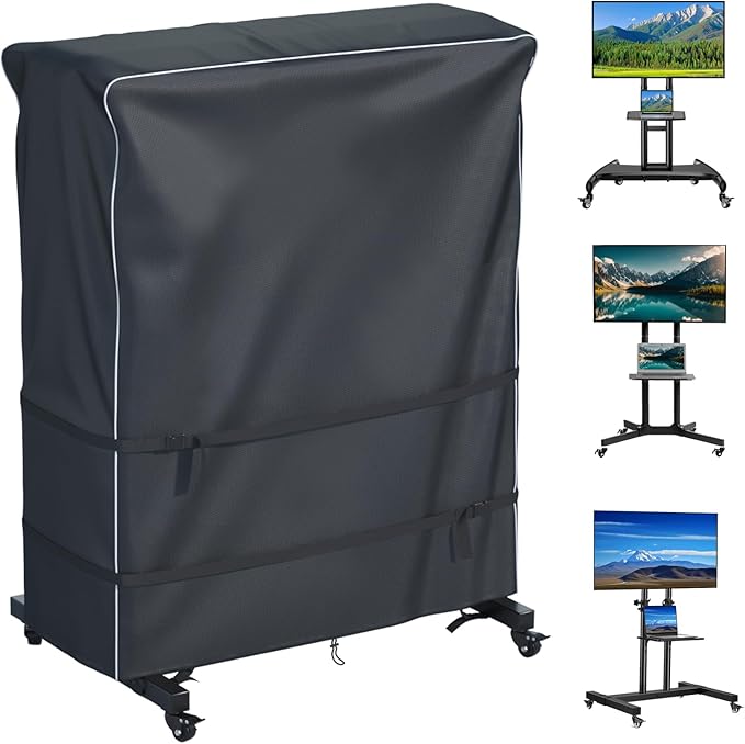JINLI 70-75 inch outdoor TV trolley cover, courtyard TV cover, Oxford fabric waterproof and dustproof, triple windproof design, compatible with rolling/mobile stand