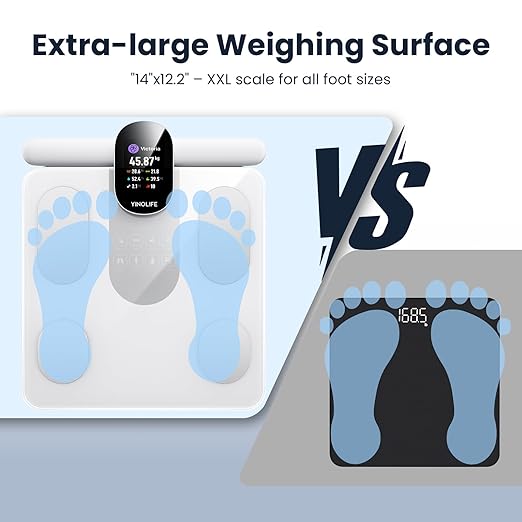 YINOLIFE Smart Scale for Body Weight, 8 Electrode Bathroom Scale for Weight Fat BMI Muscle Mass, 28 Full Body Composition Analyzer, Accurate Weight Scale, Rechargeable, 400 lbs, White