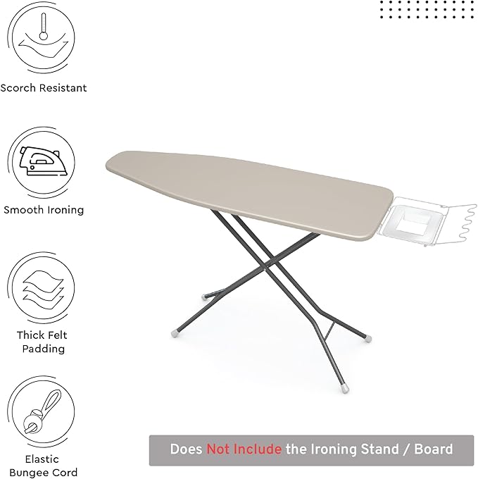 Encasa XO Ironing Board Cover and Pad 54"x15" - 4mm Felt Large Iron Board Cover with Padding - Heat Resistant, Stain-Safe Dye, Non Slip Elastic Bungee Cord Tightening Iron Table Cover Beige