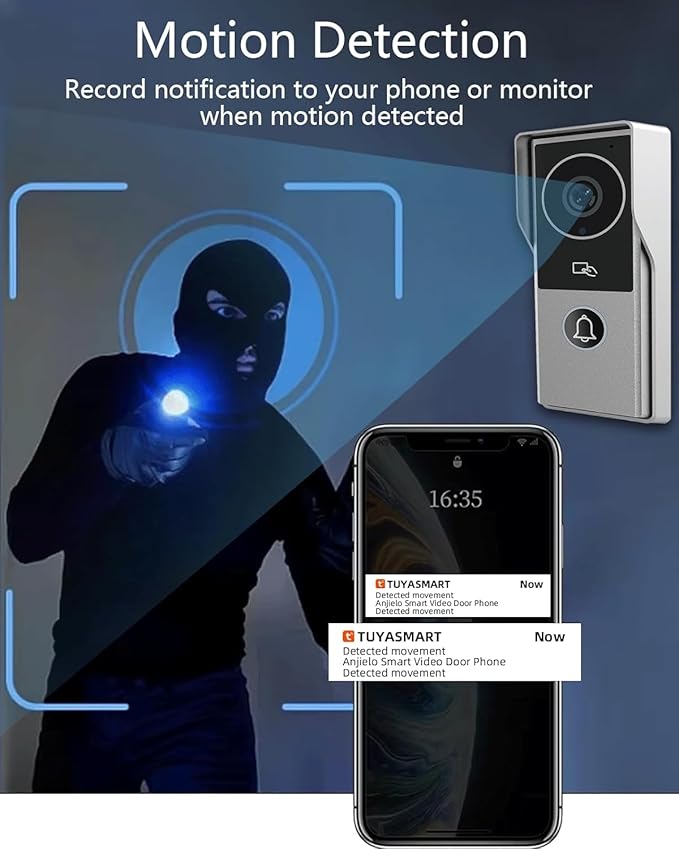 ANJIELO SMART Wired Video Intercom System, Video Doorbell Door Phone System,WiFi 1080P HD Monitor, Night Vision,Dual-Way Intercom for Villa House Office Apartment (1 Bell +2 Monitor)