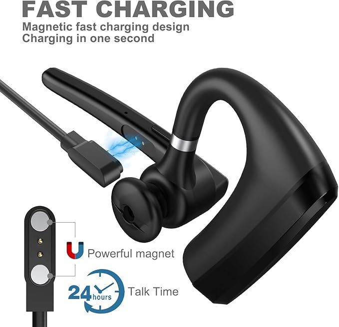 MQQC Bluetooth Headset V5.0, Wireless Bluetooth Earpiece 24Hrs HD Calling,CVC8.0 Dual Mic Noise Cancelling, Hands-Free Bluetooth Earphone for Driving/Business/Office