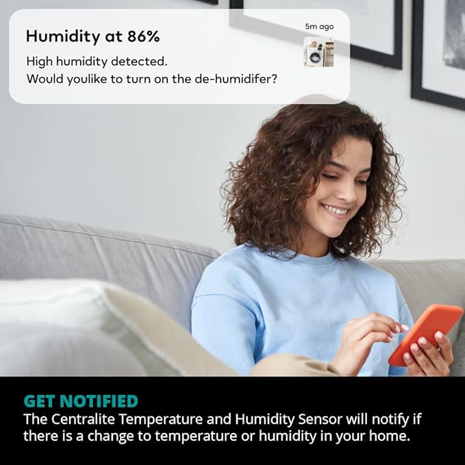 Centralite Zigbee Temperature & Humidity Sensor by Ezlo – Monitors Temperature and Humidity Levels Across Your Home – Ideal for Bedrooms, Living Rooms, and Nurseries. Works with Alexa and Zigbee Hubs