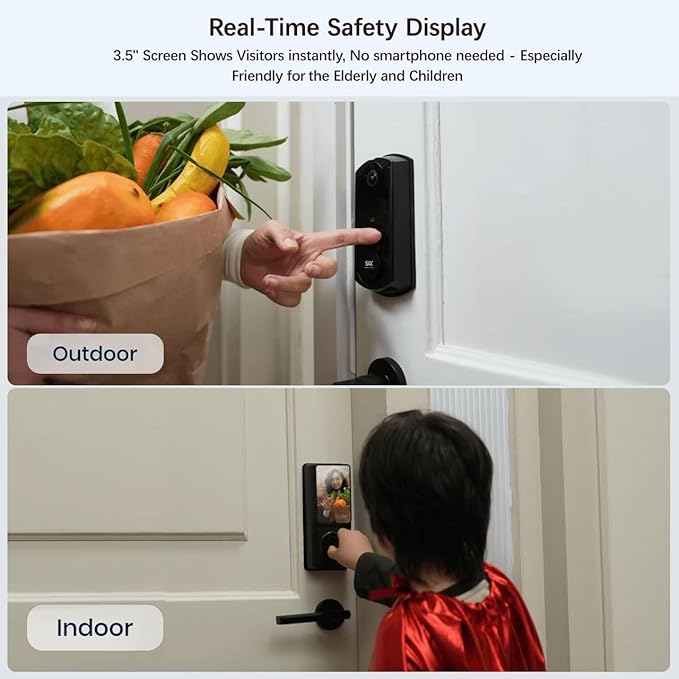 SMRTIPLX Video Smart Lock S398, 4-in-1 Camera + Video Doorbell + Fingerprint Keyless Door Lock + Indoor Display Monitor, Smart WiFi Deadbolt, App Remote Control, Easy Installation, Chime Included