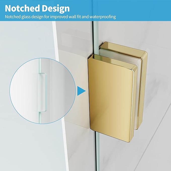 Shower Glass Panel, 28.5" W x 78.75" H Fixed Shower Screen Panel with 3/8"(10mm) SGCC Clear Tempered Glass, Frameless Walk in Shower Door for Bathroom (Bright Gold, 28.5" W x 78.75" H)