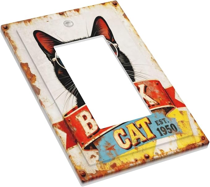 Bvtewkhz Black Cat Vintage 1 Gang Single Rocker Decorative Outlet Covers Light Switch Plate Electrical Receptacle Switchplate For Bathroom Kitchen Bedroom
