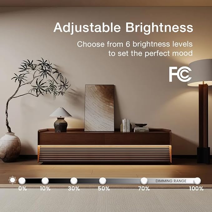 POVISON Fully-Assembled Mid Century Modern TV Stand, 70.87" Wood Media Console with Adjustable LED Light, Entertainment Center with Storage for Living Room