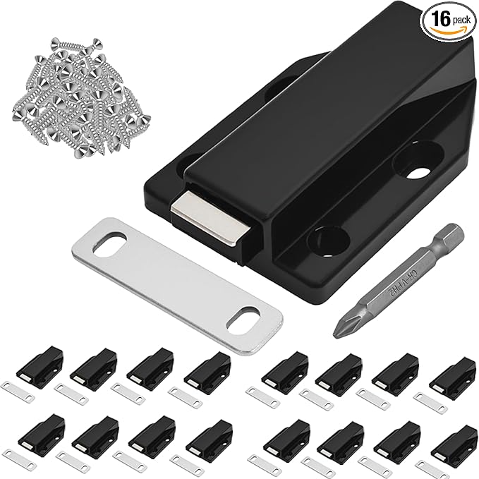 16 Pack Magnetic Push Latch,Heavy Duty Magnetic Touch Latch,for Push to Open Cabinet or Kitchen Drawer, Kitchen Door,on Strong Pop Out (Black - 2.7 inch, 16 Pack)